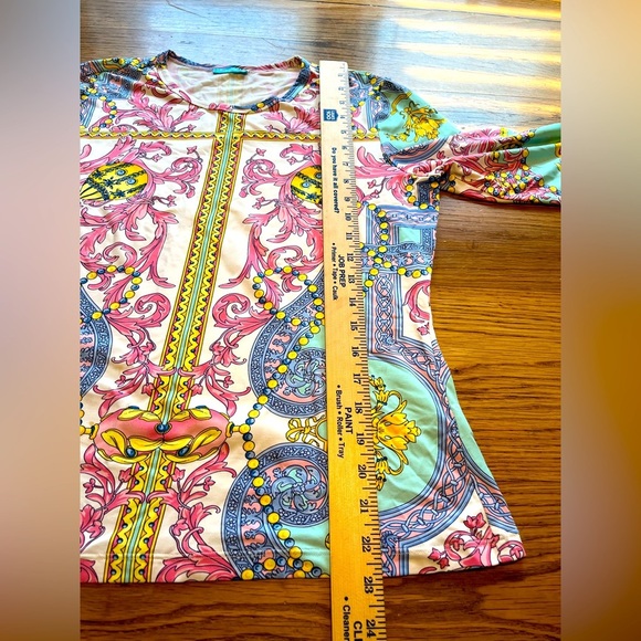 J. McLaughlin Pink and Blue Patterned Blouse 3/4 sleeves size Medium - Picture 6 of 8